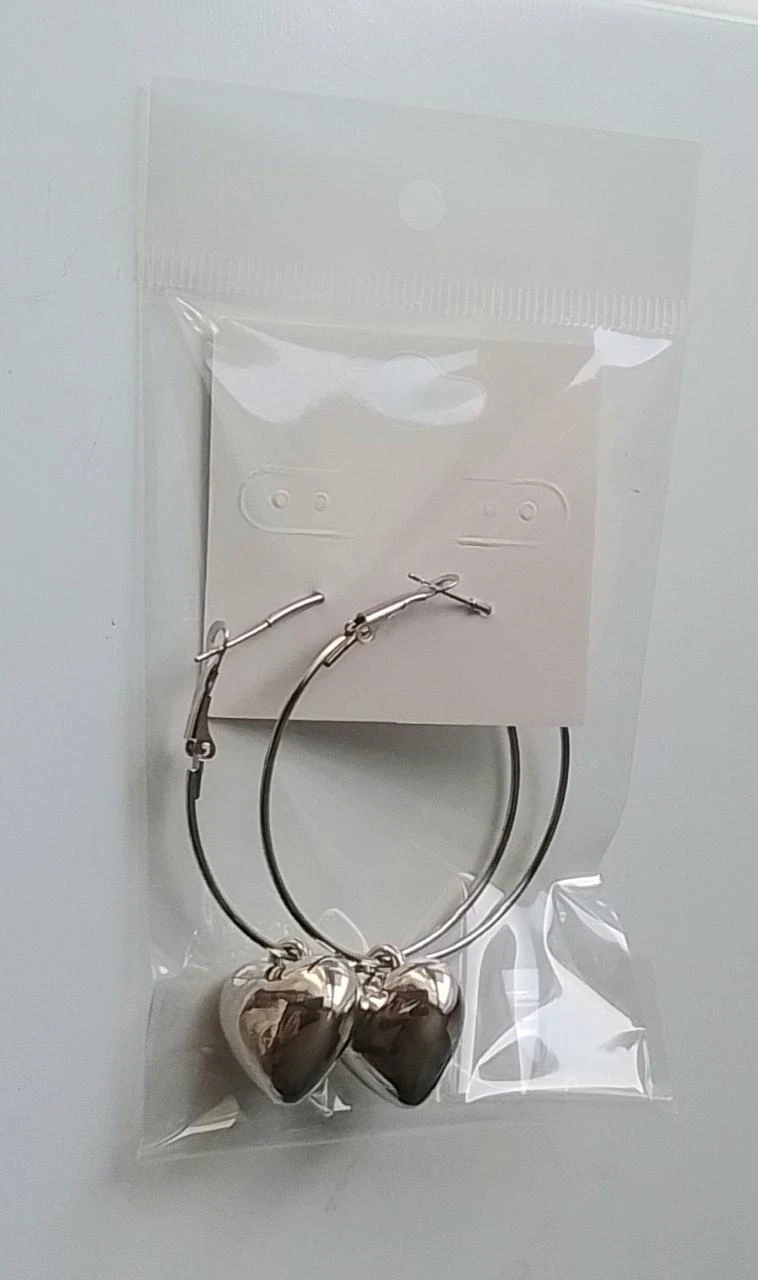 Brincos de argola em forma de pingente em forma de coração prata aço inoxidável n – photo 4